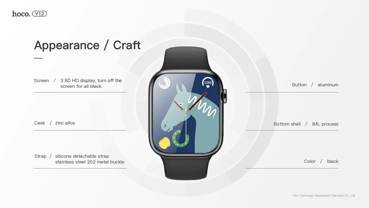 Hoco 49mm Smart Sports Watch Heart Rate Sleep Supports Calls Y12 Ultra