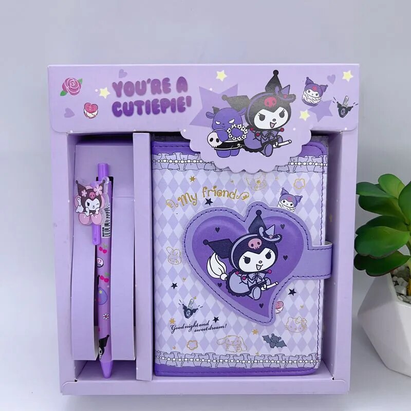Lovely Sanrio Notebook Anime Hello Kitty Kuromi Cinnamoroll Student Hand Account Diary Children Magnetic Buckle Notepad Gift Box