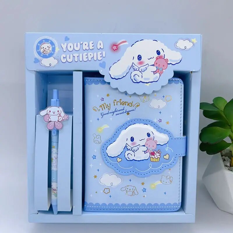 Lovely Sanrio Notebook Anime Hello Kitty Kuromi Cinnamoroll Student Hand Account Diary Children Magnetic Buckle Notepad Gift Box
