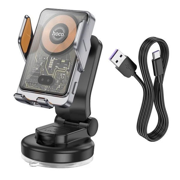 Hoco HW8 15W Transparent Wireless Fast Charging Center Console Car Holder -Black