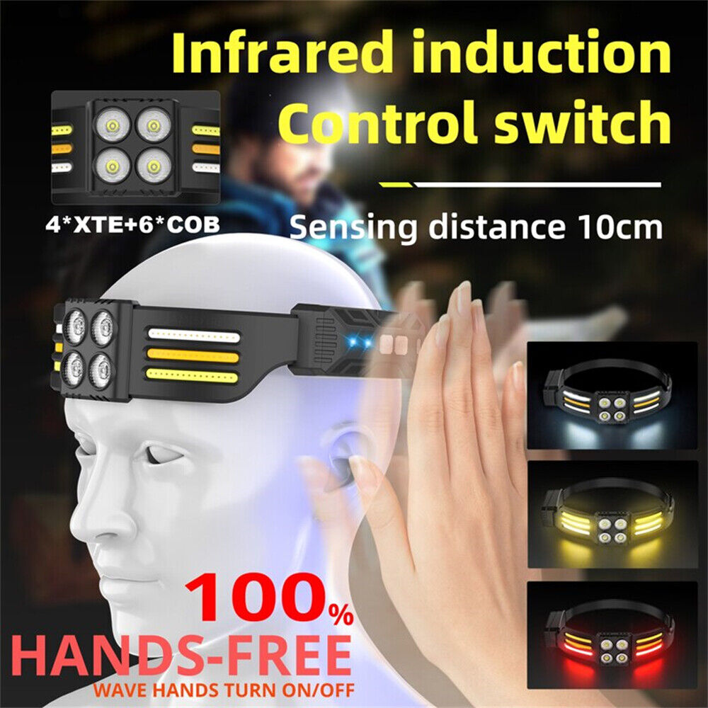 SUPER BRIGHT COB LED Headlamp USB Rechargeable Work Torch Light Headband -WHITE LIGHT