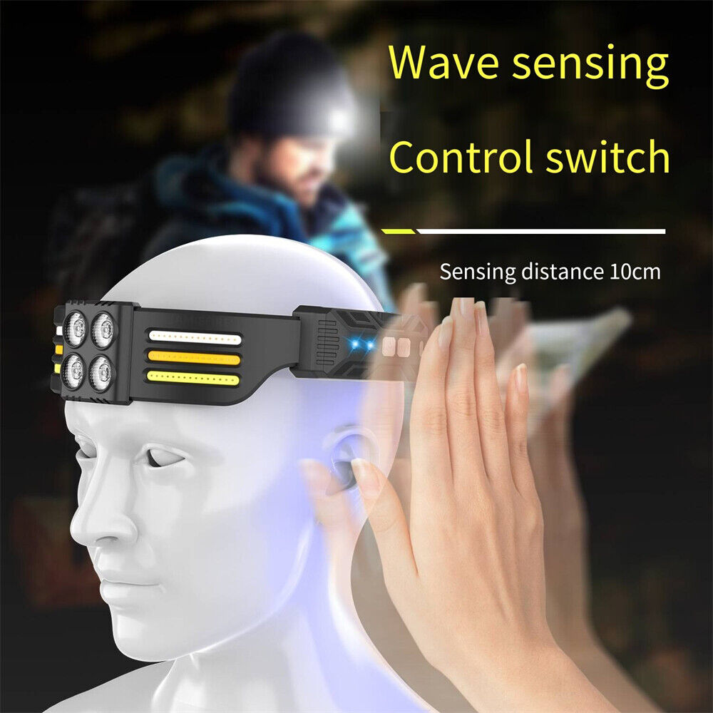 SUPER BRIGHT COB LED Headlamp USB Rechargeable Work Torch Light Headband -WHITE LIGHT