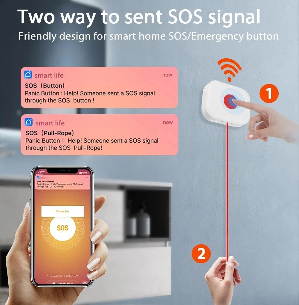 WiFi SOS Emergency Panic Button Health Personal Older Alarm Waterproof Tuya
