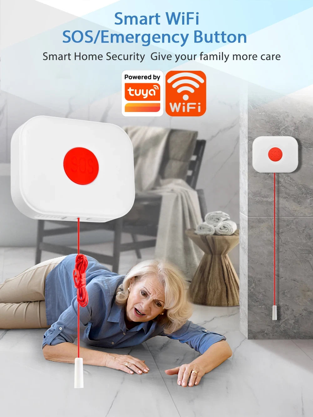 WiFi SOS Emergency Panic Button Health Personal Older Alarm Waterproof Tuya