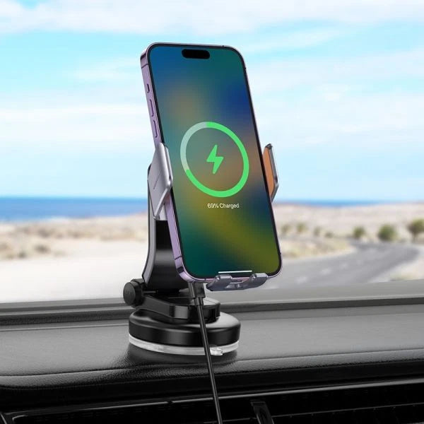 Hoco HW8 15W Transparent Wireless Fast Charging Center Console Car Holder -Black