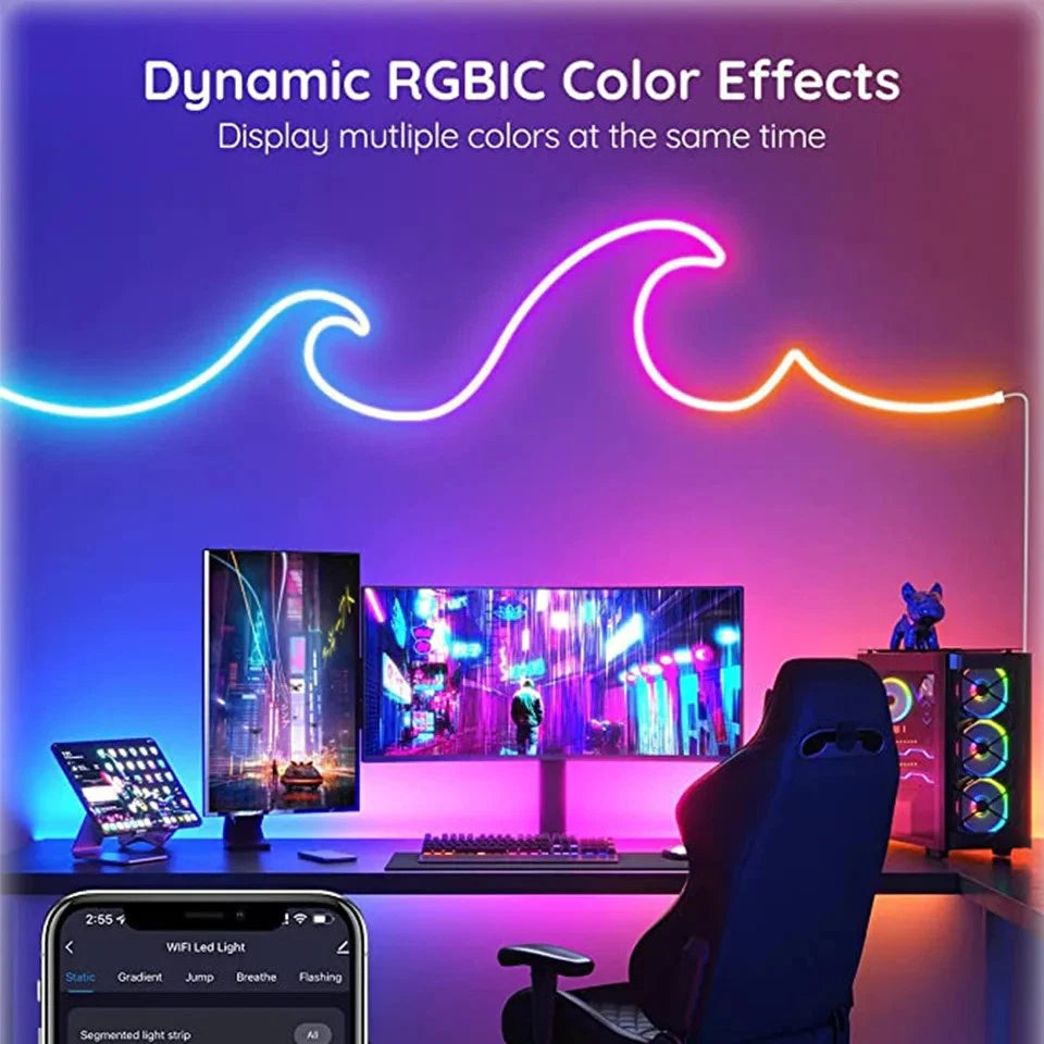 Usb Led Neon USB Neon Strip Light Waterproof RGBIC LED Tape Lamp 5M, Bluetooth Cont ...