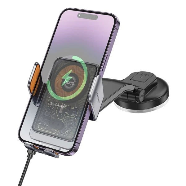 Hoco HW8 15W Transparent Wireless Fast Charging Center Console Car Holder -Black