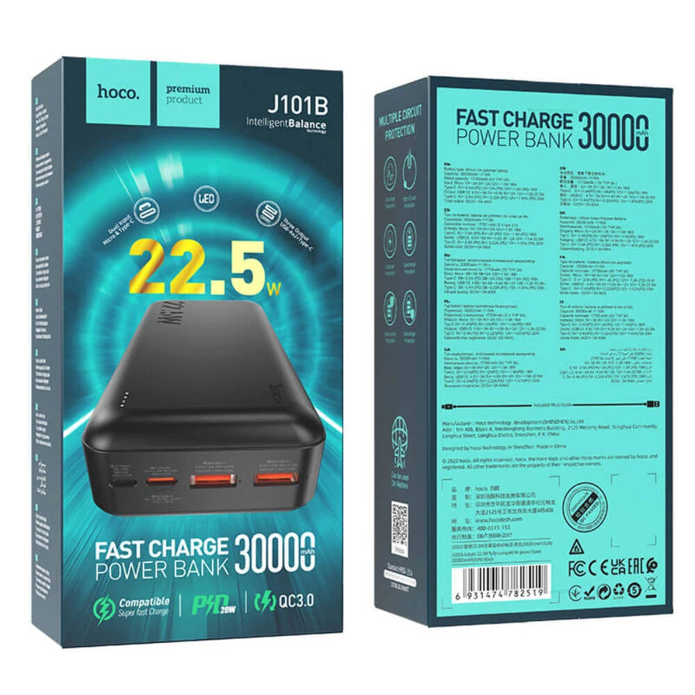 hoco. 22.5W Fast Charging Power Bank 30000mAh J101B Black