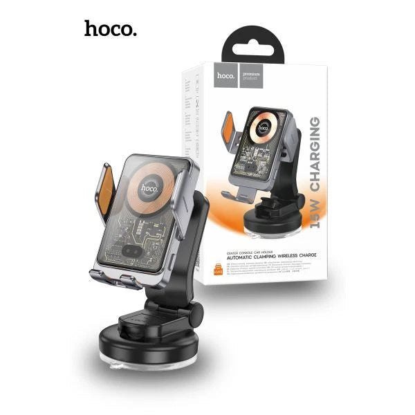 Hoco HW8 15W Transparent Wireless Fast Charging Center Console Car Holder -Black