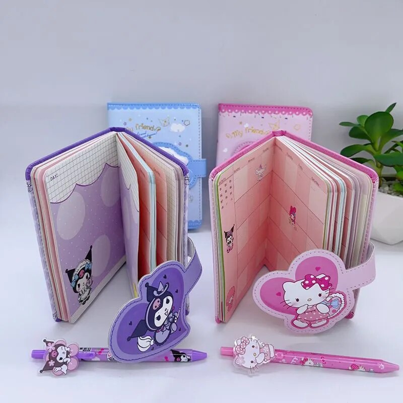 Lovely Sanrio Notebook Anime Hello Kitty Kuromi Cinnamoroll Student Hand Account Diary Children Magnetic Buckle Notepad Gift Box