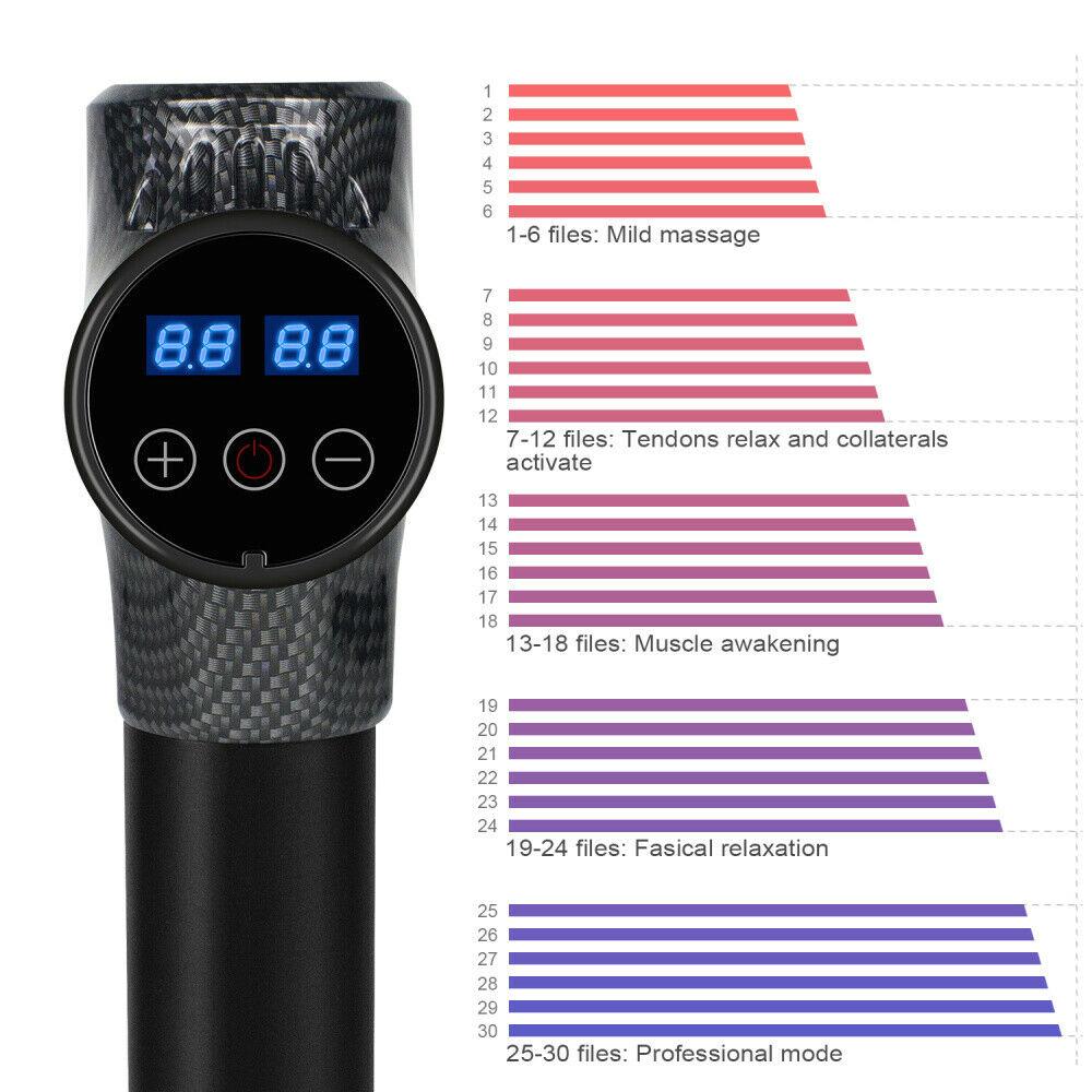 Super High Power 30 Speed XL Massage Gun 6 Heads Muscle  with Carry Case Bag