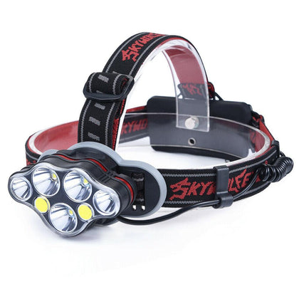 Headlight red COB LED Head Lamp USB Rechargeable Headtorch 7 light