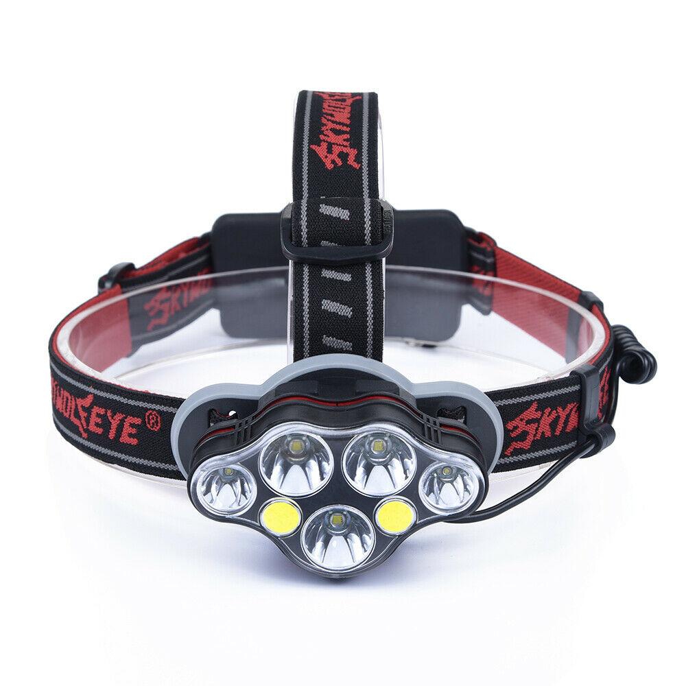 Headlight red COB LED Head Lamp USB Rechargeable Headtorch 7 light