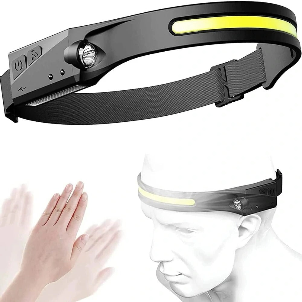 Wave Sensor Wide Range COB LED Headlamp USB Rechargeable Headlamp