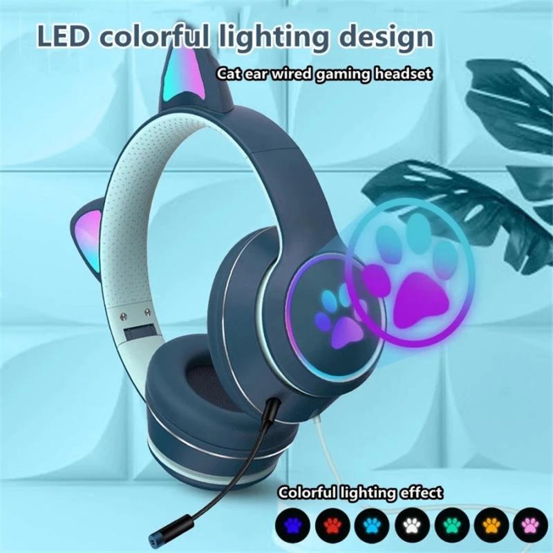 Wired Cat Ear Gaming Headset With Microphone Adult Kids