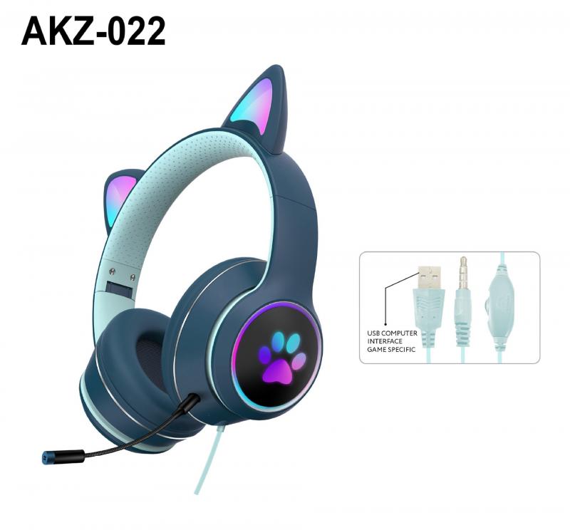 Wired Cat Ear Gaming Headset With Microphone Adult Kids