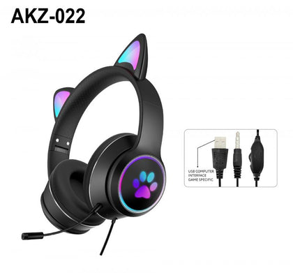 Wired Cat Ear Gaming Headset With Microphone Adult Kids
