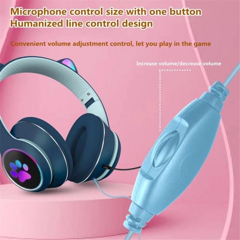 Wired Cat Ear Gaming Headset With Microphone Adult Kids