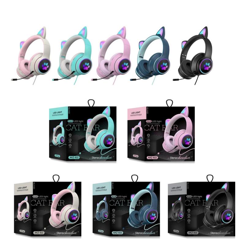 Wired Cat Ear Gaming Headset With Microphone Adult Kids