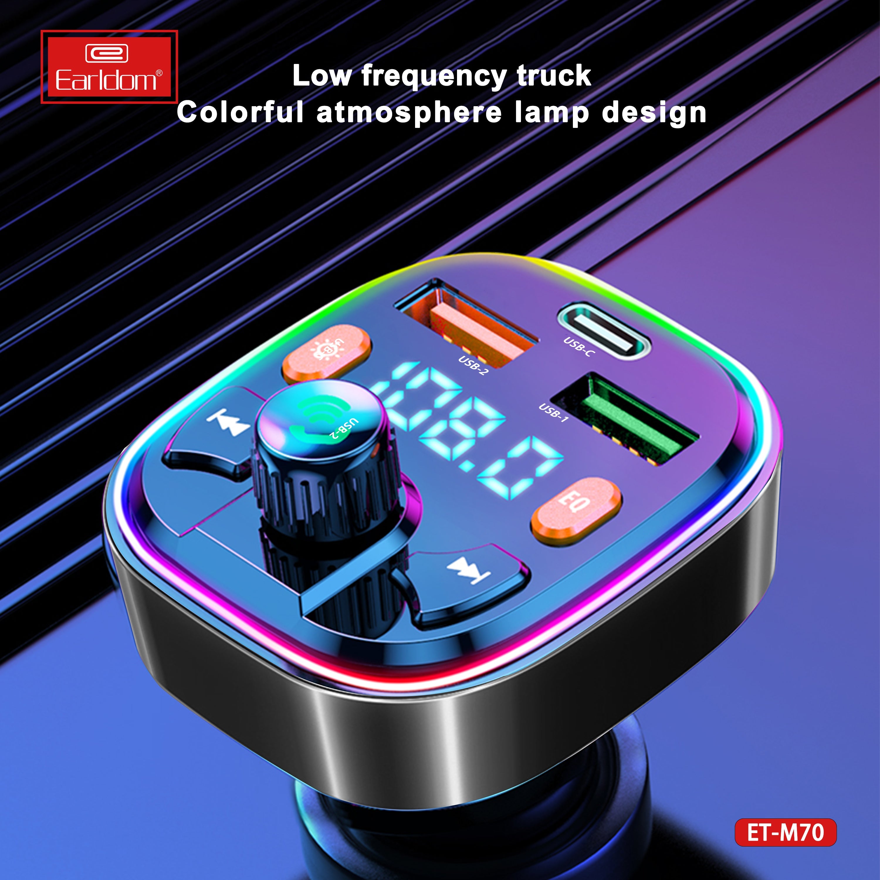 ET-M70 FM Transmitter Bluetooth Car kit with Type C to C Charger