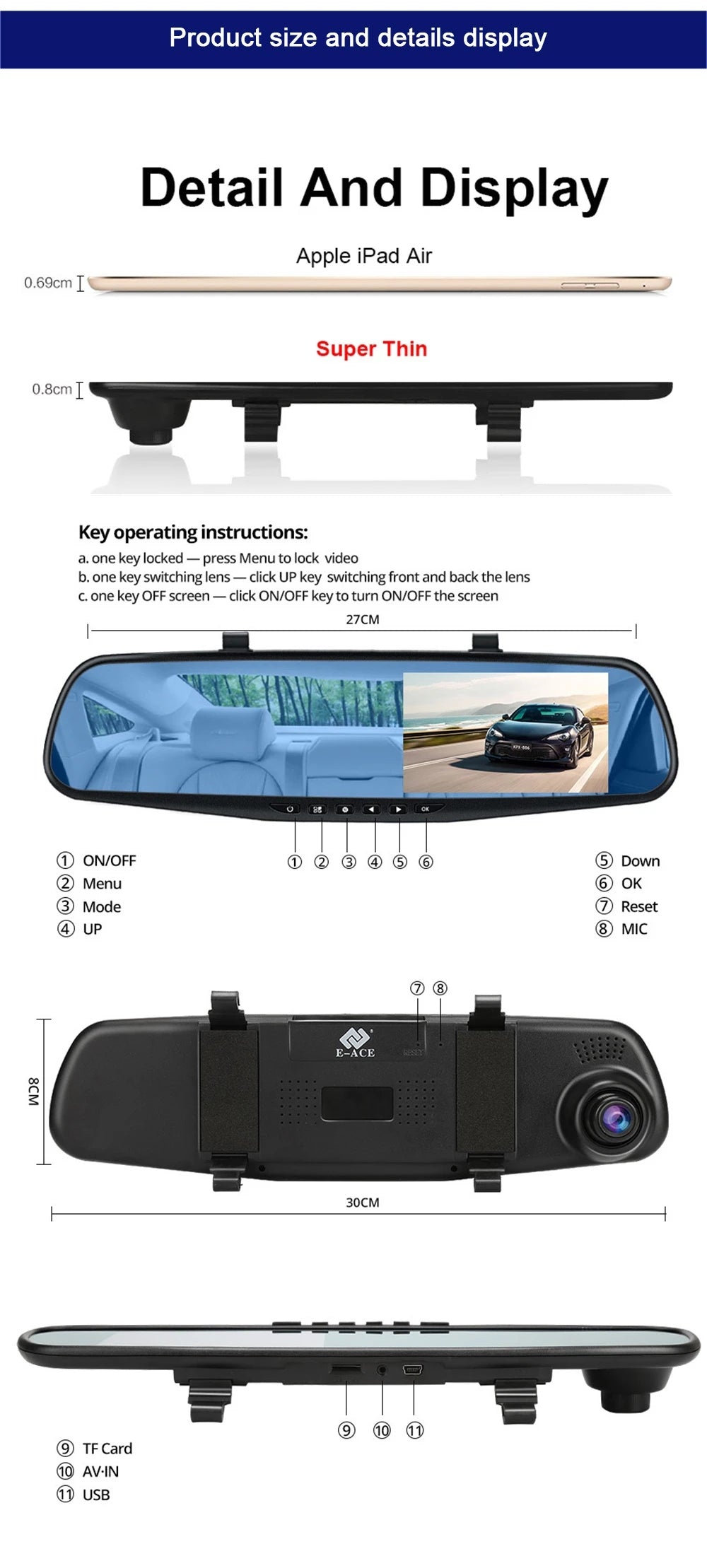 Mirror Car DVR  Front and back Camera