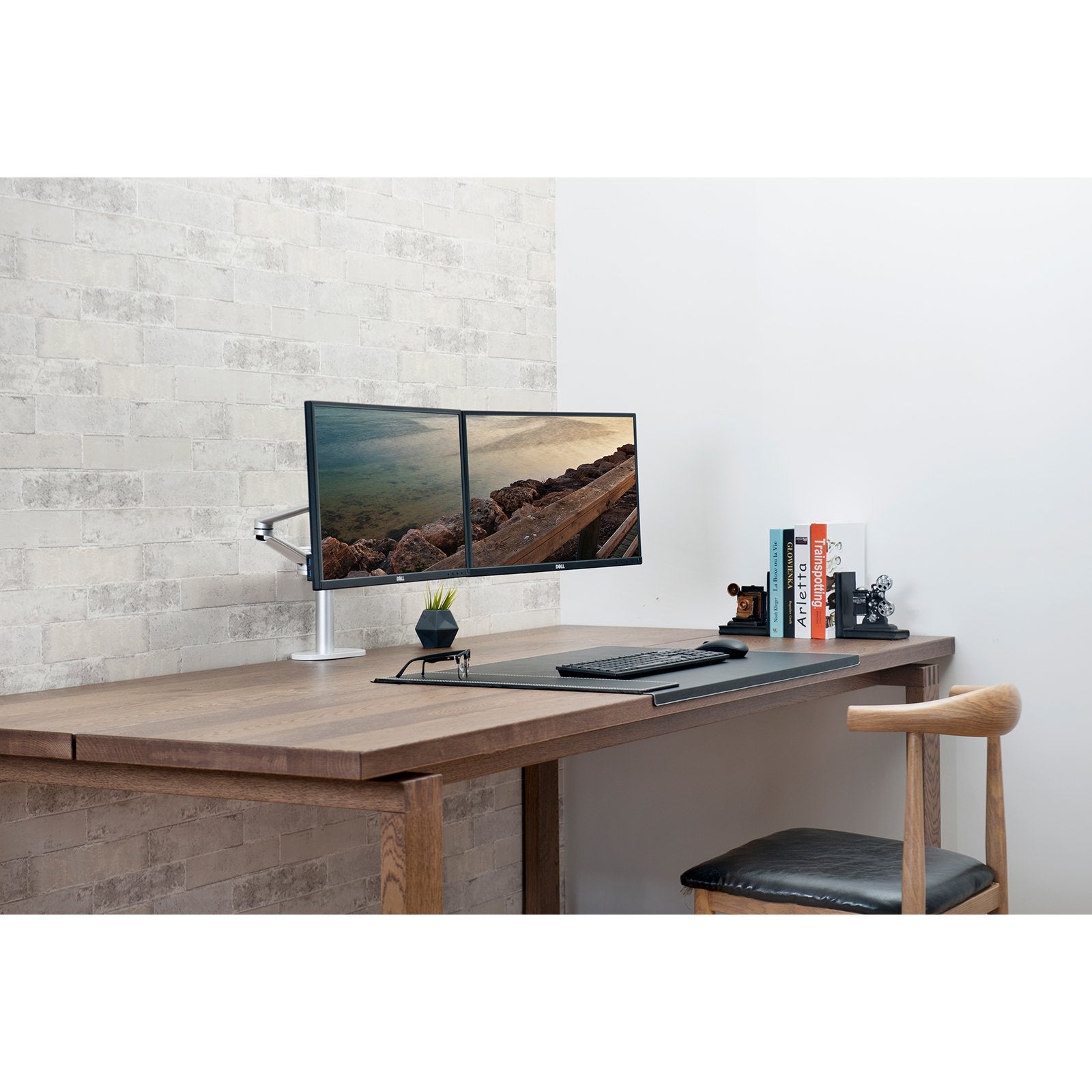 Aluminum 3 in 1 Height Adjustable Desktop Dual Arm 17-32 inch Monitor Holder+10-17 inch Laptop Stand +14 inch Tablet Mount