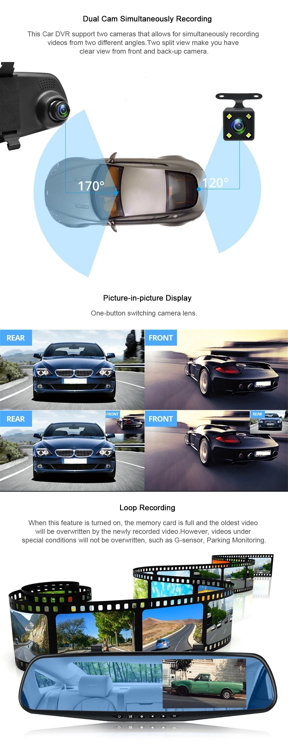 Mirror Car DVR  Front and back Camera