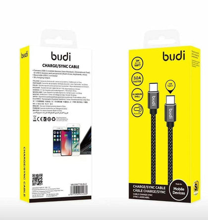 Budi 3m 3.0A USB Type-C to Type-C  Alluminum Shell Braided Cable  PD 65W