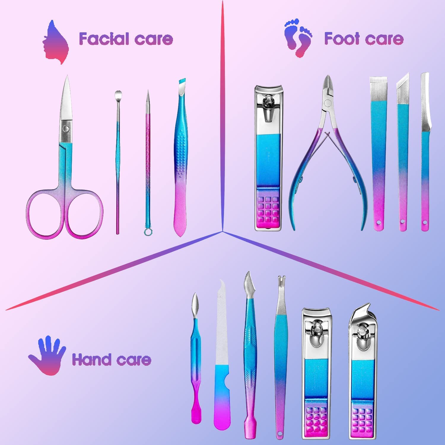 iCare Professional Nail Clipper Nail File Nail Cutter 15PCS Manicure Kit