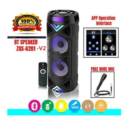 ZQS 6201 big speaker with app   free mic and remote  support usb +sd +bluetooth +radio