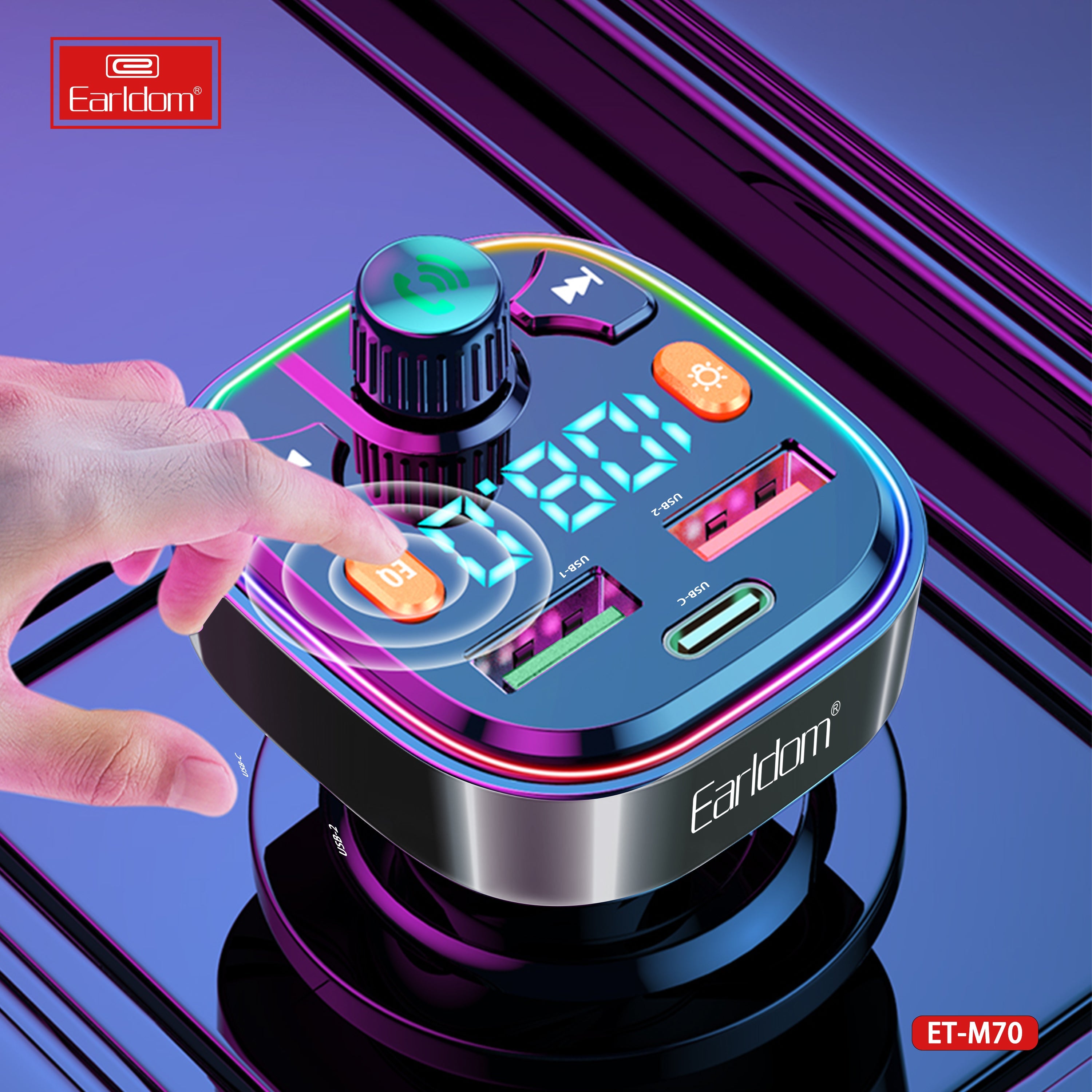 ET-M70 FM Transmitter Bluetooth Car kit with Type C to C Charger