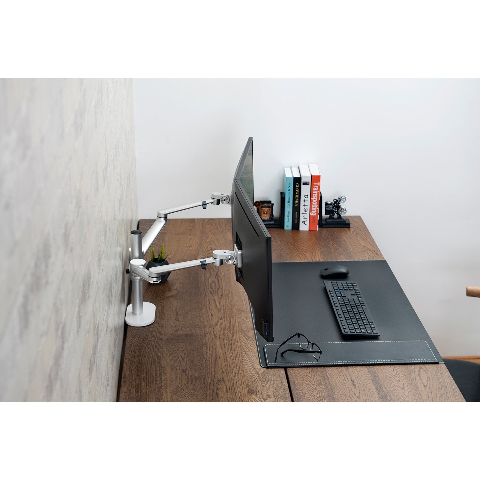 Aluminum 3 in 1 Height Adjustable Desktop Dual Arm 17-32 inch Monitor Holder+10-17 inch Laptop Stand +14 inch Tablet Mount