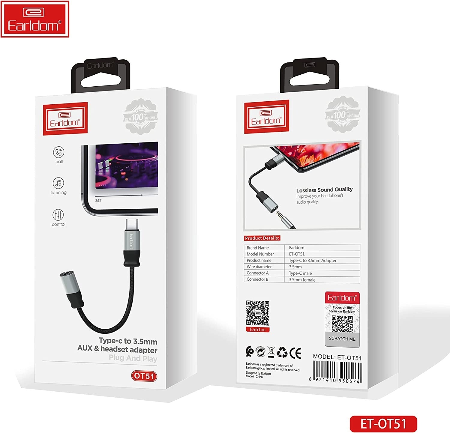 Earldom USB-Type C male - 3.5mm female