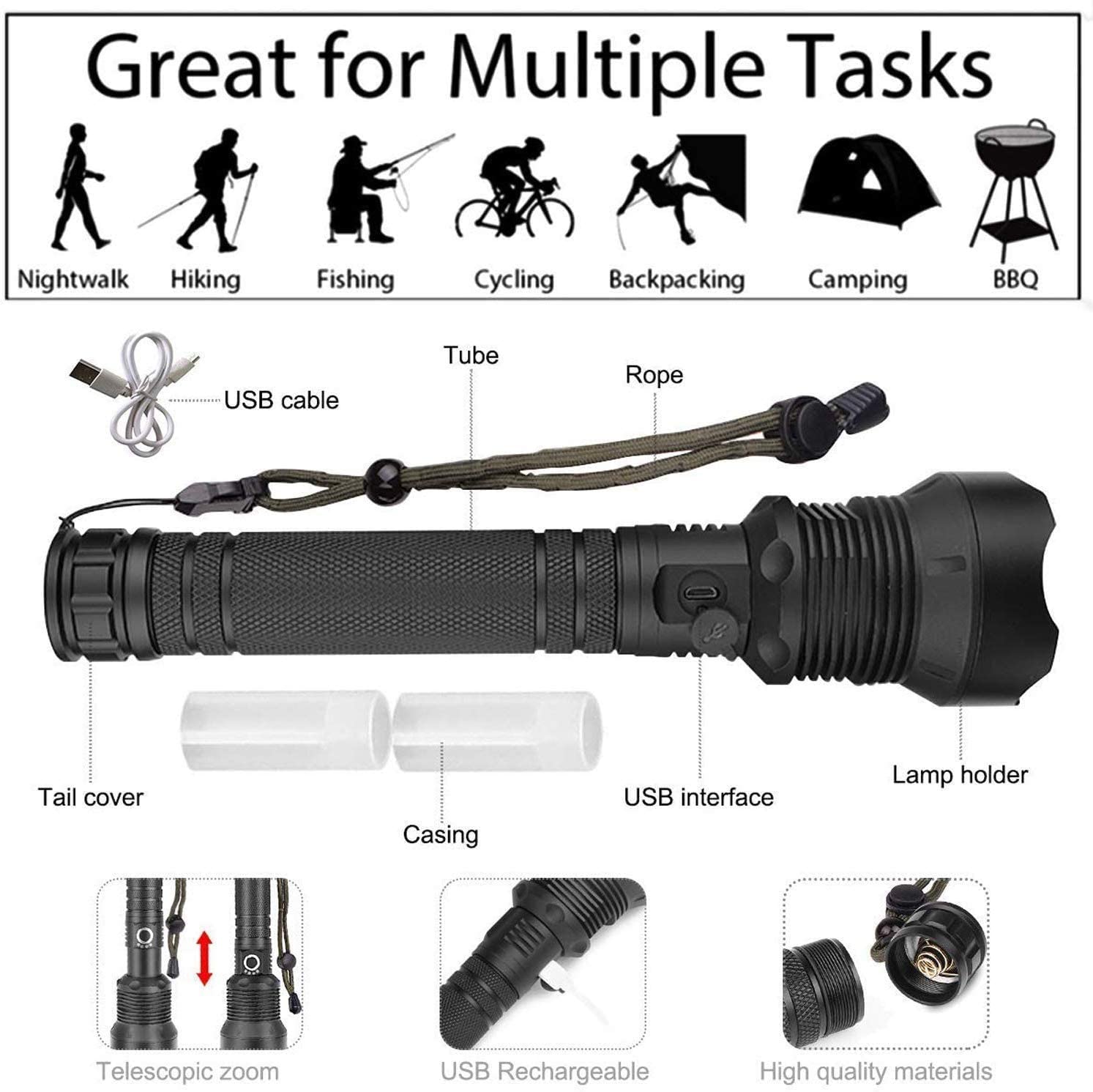 Super power torch Rechargeable Flashlights High Lumens,