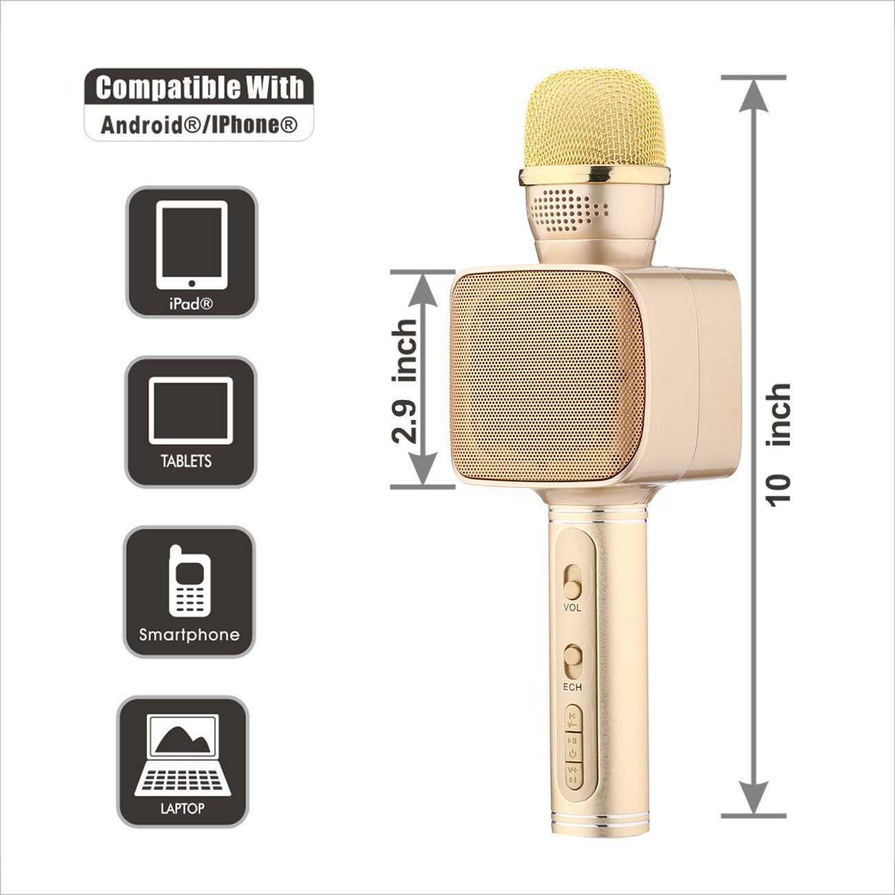 TEQ Microphone Speaker Bluetooth Karaoke For Phone Youtube TV RBG LIGHT
