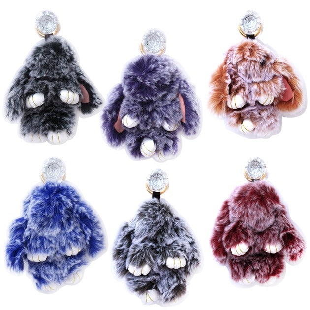 Bunny fluffy rabbit plush toy keyring chain