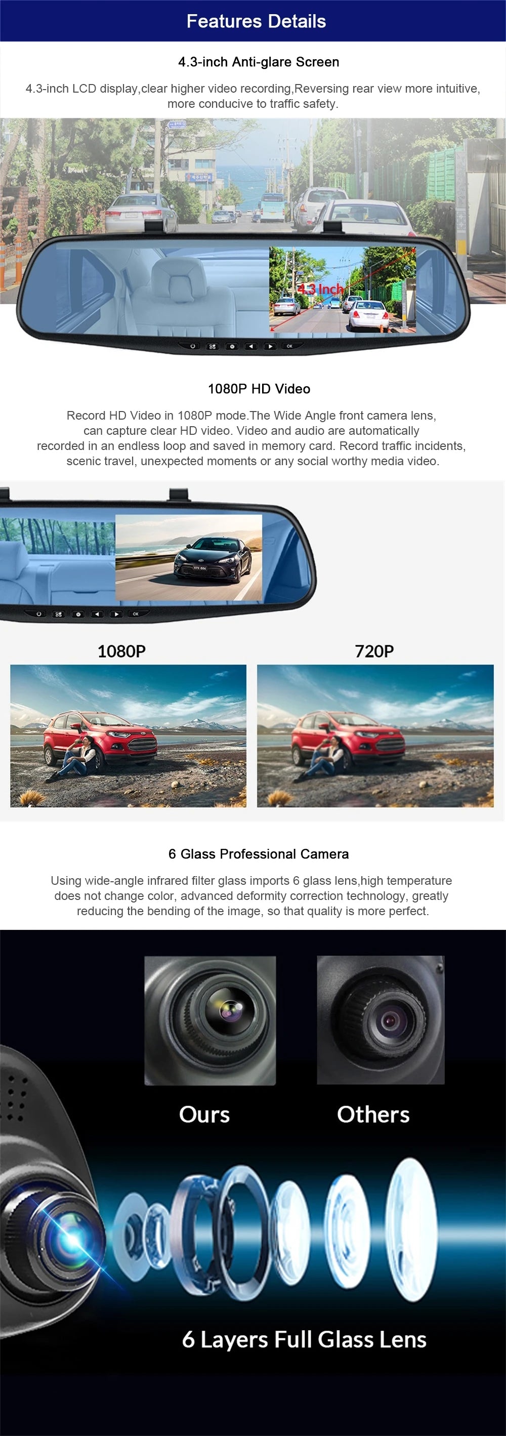 Mirror Car DVR  Front and back Camera
