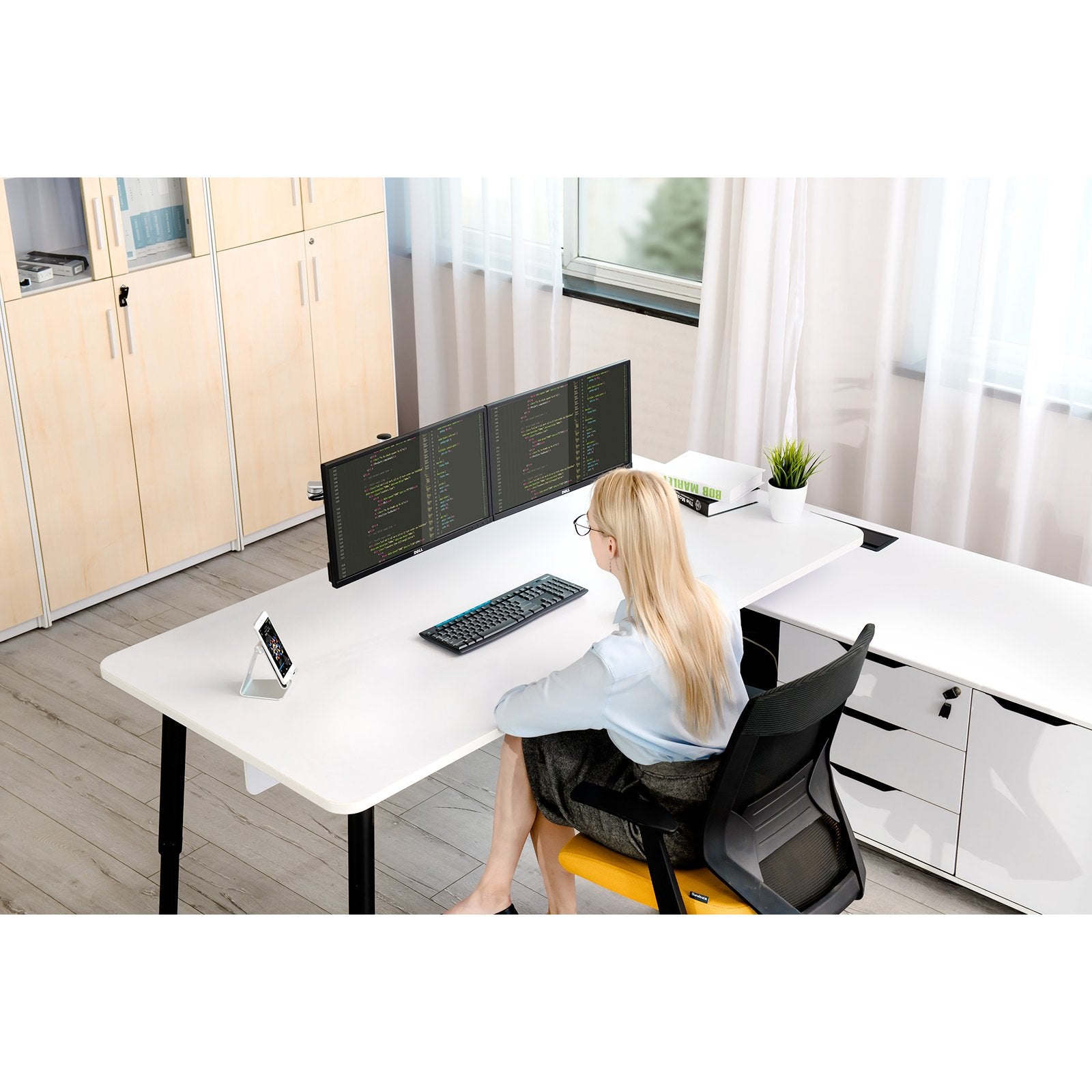 Aluminum 3 in 1 Height Adjustable Desktop Dual Arm 17-32 inch Monitor Holder+10-17 inch Laptop Stand +14 inch Tablet Mount