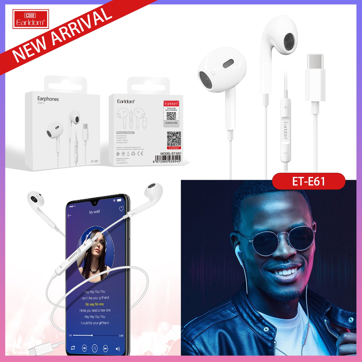 E61 USB Type C Handsfree Earphone