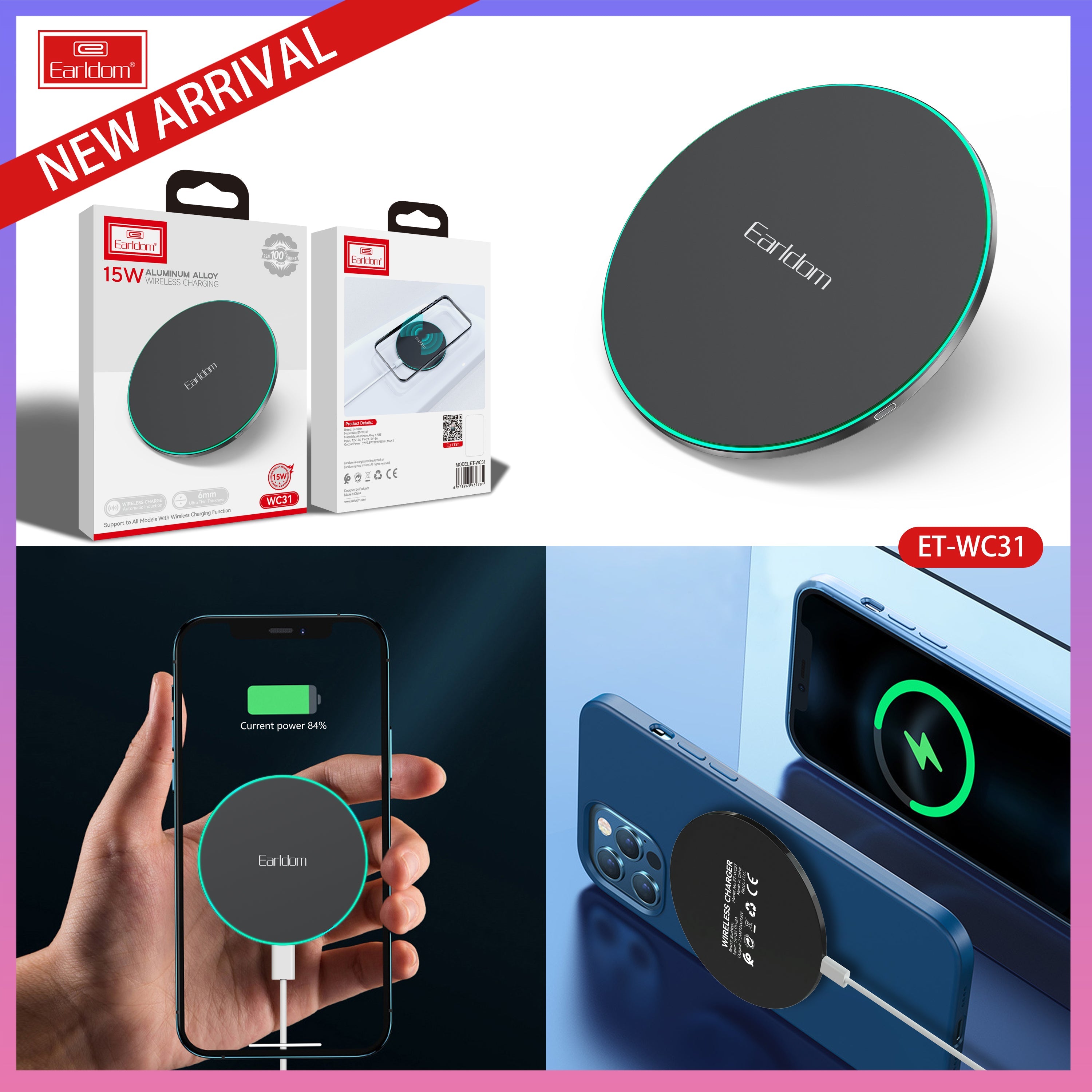 15W  Wireless Charger Aluminum Charging Pad