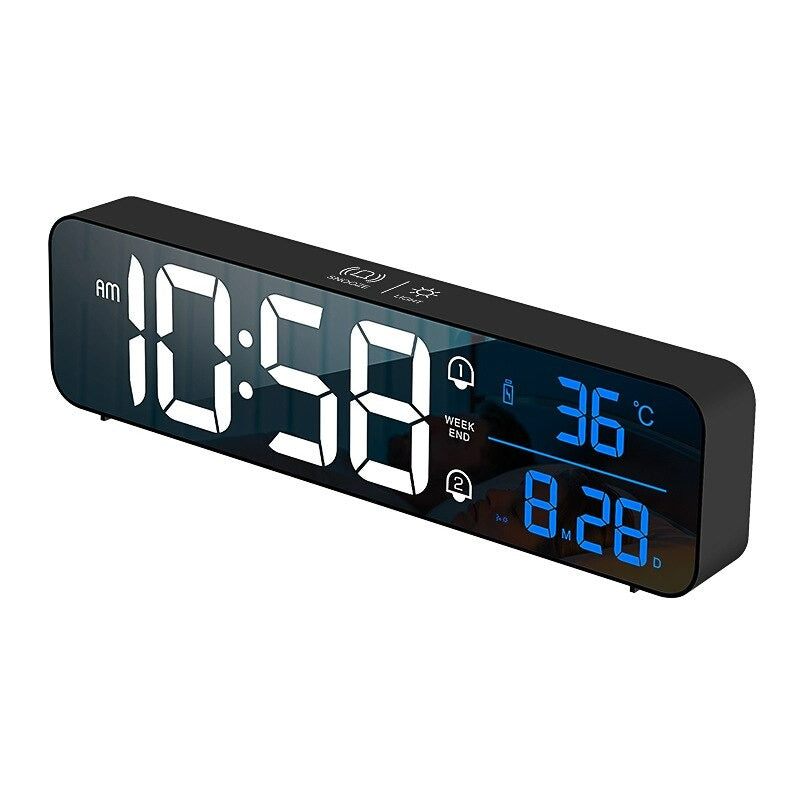 Big LED Digital Alarm Clock Temperature Date Display Desktop Clocks Voice Control