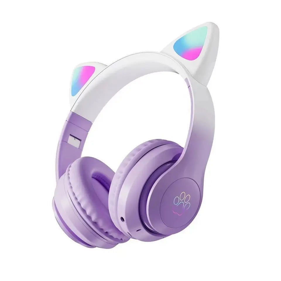 Pro Cute Cat Ear Bluetooth Wireless Headphones Glowing LED RGB Flash Light