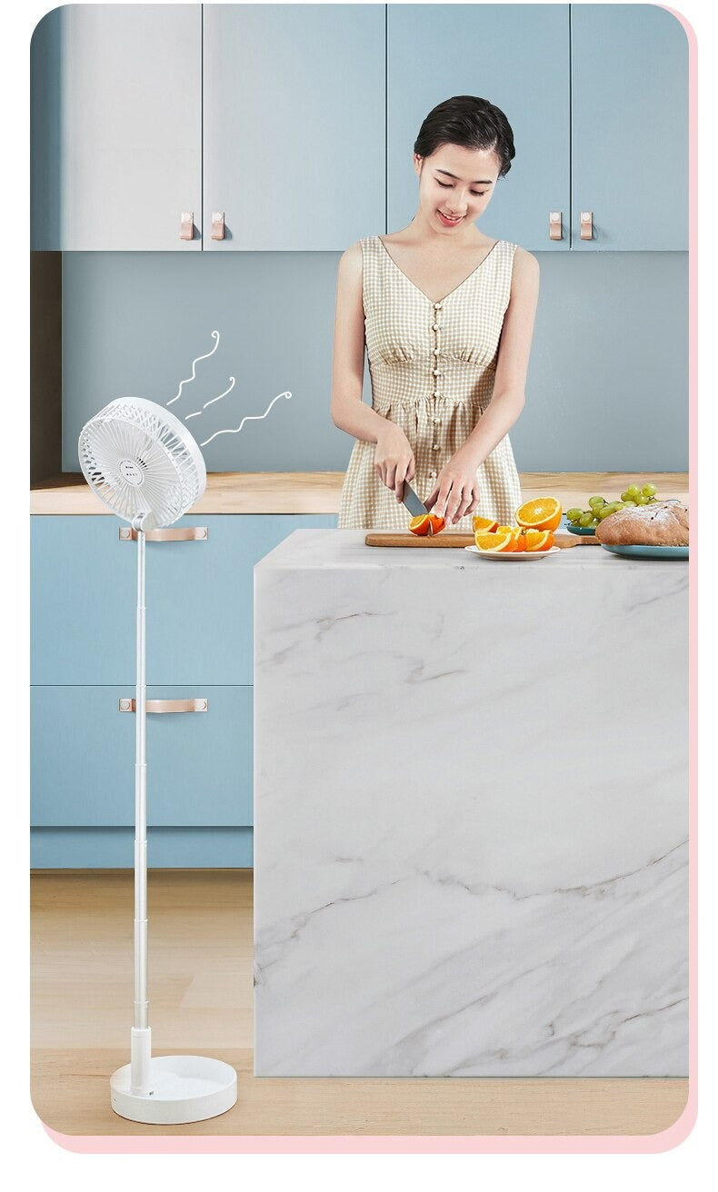 Folding Integrated Storage Fan Portable Retractable USB Charging Floor Fan