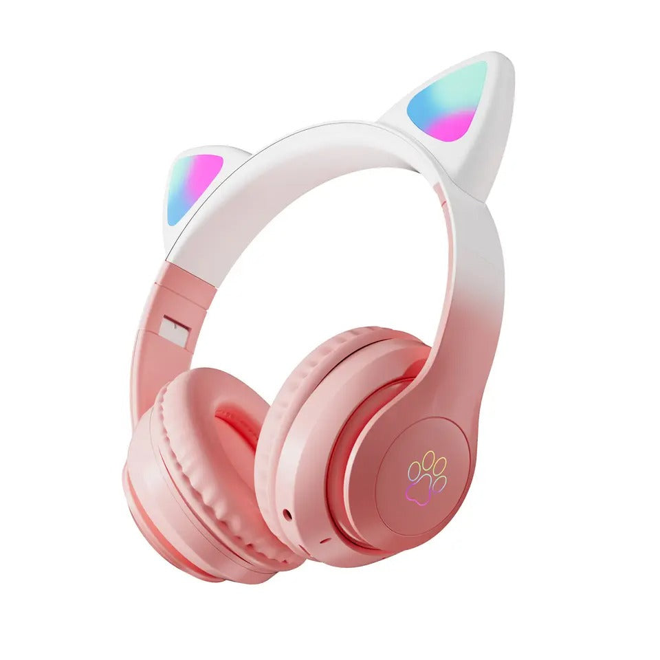 Pro Cute Cat Ear Bluetooth Wireless Headphones Glowing LED RGB Flash Light