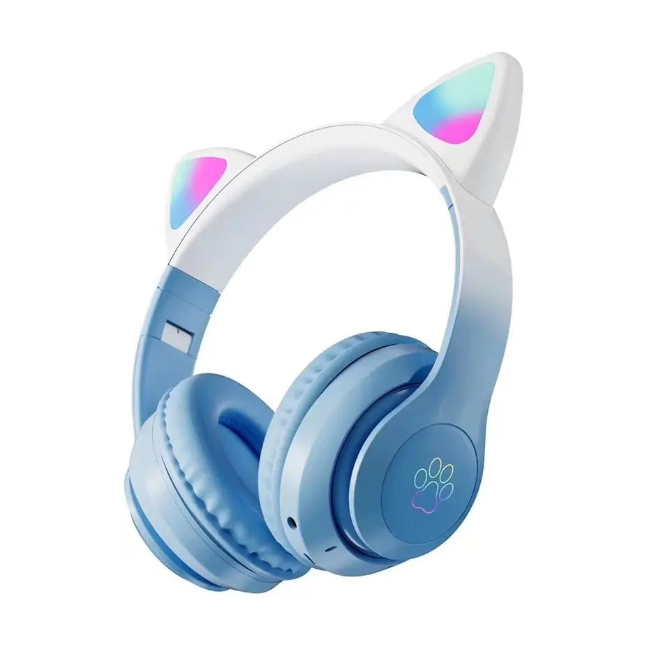 Pro Cute Cat Ear Bluetooth Wireless Headphones Glowing LED RGB Flash Light