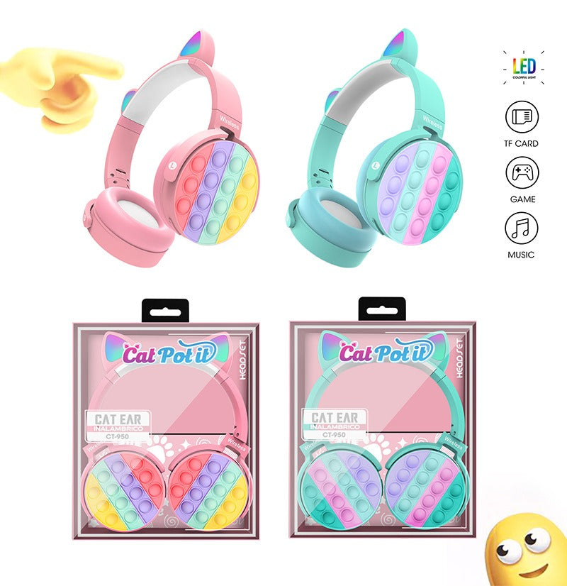 Cute Cat Ear Bluetooth Headphones Silicone Pop