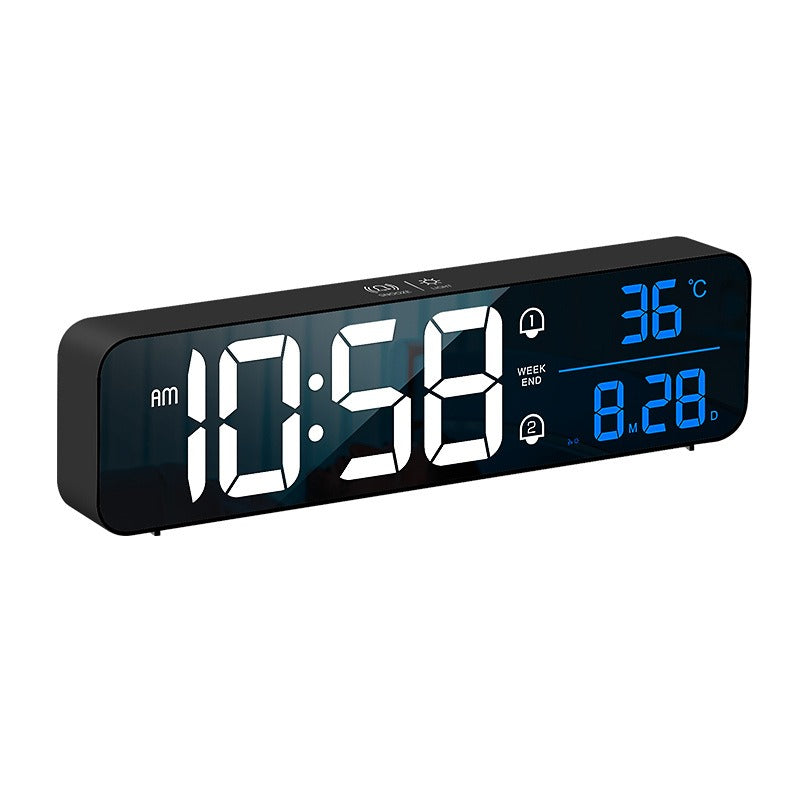 Big LED Digital Alarm Clock Temperature Date Display Desktop Clocks Voice Control
