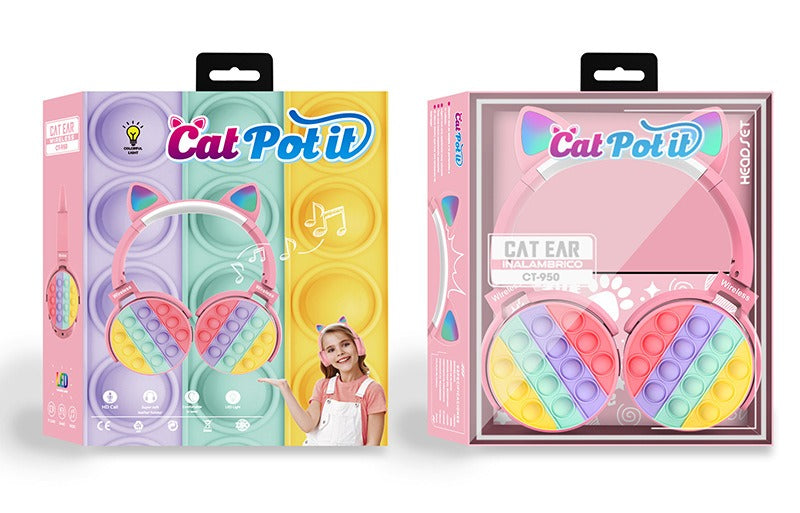 Cute Cat Ear Bluetooth Headphones Silicone Pop