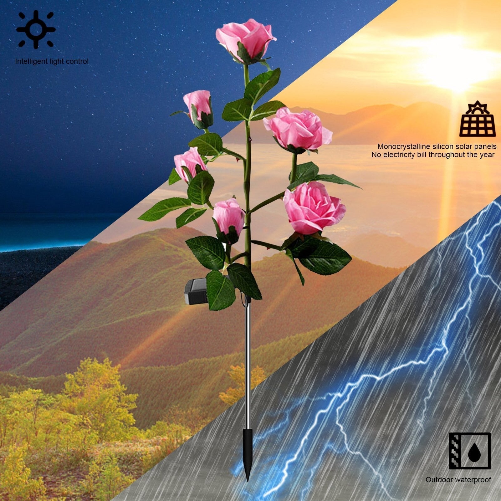 Solar Rose Light Flower Lights Lamp Red Rose