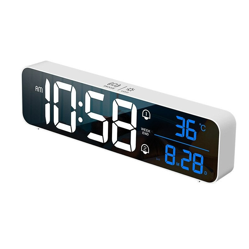 Big LED Digital Alarm Clock Temperature Date Display Desktop Clocks Voice Control
